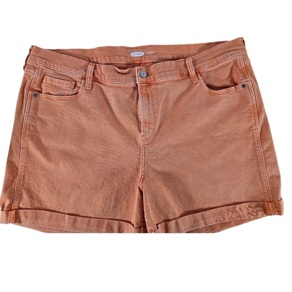 Boyfriend Shorts Orange 18 Mid Rise‎ Stretch Denim Rolled Cuff Boho